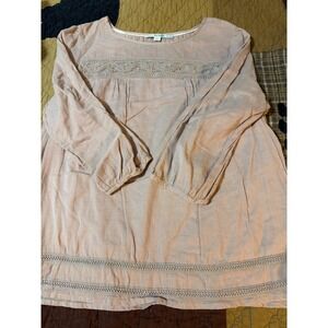 Boden Pink Pinstripe Embroidered Tunic Blouse US 14 UK 18 Long Sleeve Boho Top